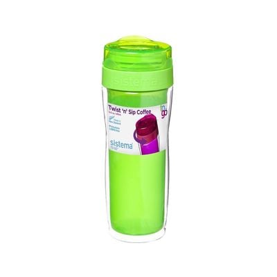 Sistema Twist N Sip Coffee TO GO Multipurpose 490ML Bottle, with insulated Chamber. Its food safe & durable plastic material. Dishwasher, Fridge safe and BPA Free, Green.