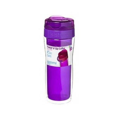 Sistema Twist N Sip Coffee TO GO Multipurpose 490ML Bottle, with insulated Chamber. Its food safe & durable plastic material. Dishwasher, Fridge safe and BPA Free, Purple