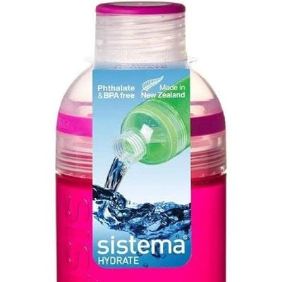 Sistema 480ML Trio Bottle, Portable with screw top Lid. Freezer, Dishwasher & Microwave safe without Lid and BPA Free. Pink