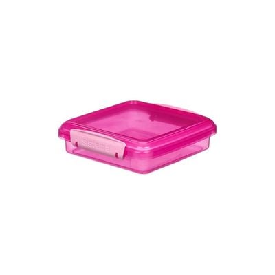 Sistema Sandwich Box 450ML, Stackable & Portable food storage box, with easy Locking clips, is Microwave, Dishwasher safe and Phthlate & BPA Free, Pink