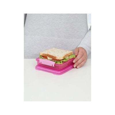 Sistema Sandwich Box 450ML, Stackable & Portable food storage box, with easy Locking clips, is Microwave, Dishwasher safe and Phthlate & BPA Free, Pink