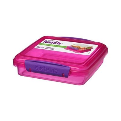 Sistema Sandwich Box 450ML, Stackable & Portable food storage box, with easy Locking clips, is Microwave, Dishwasher safe and Phthlate & BPA Free, Pink