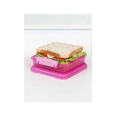 Sistema Sandwich Box 450ML, Stackable & Portable food storage box, with easy Locking clips, is Microwave, Dishwasher safe and Phthlate & BPA Free, Pink