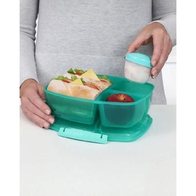 Sistema Lunch Cube Max With Yogurt Pot, 2L stackable food storage box, best for schools, work. Comes with 2 levels of storage, is microwave, Dishwasher safe & BPA Free, Green