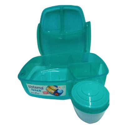 Sistema Lunch Cube Max With Yogurt Pot, 2L stackable food storage box, best for schools, work. Comes with 2 levels of storage, is microwave, Dishwasher safe & BPA Free, Green