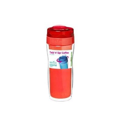 Sistema Twist N Sip Coffee TO GO Multipurpose 490ML Bottle, with insulated Chamber. Its food safe & durable plastic material. Dishwasher, Fridge safe and BPA Free, Orange