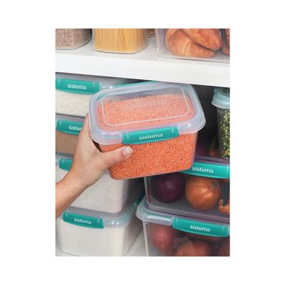 Sistema 1.49 Liter Klip It Plus Rectangular stackable food storage box, comes with easy locking clip, leak proof, BPA Free. Minty Teal