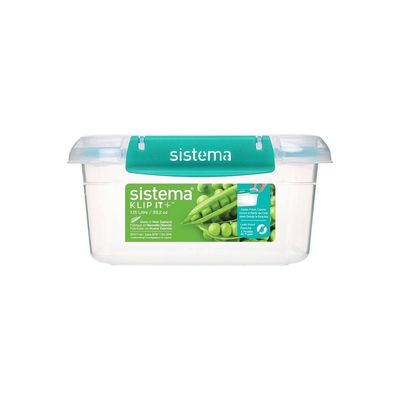 Sistema 1.15 Liter Klip It Plus square stackable food storage box, comes with easy locking clip, leak proof, BPA Free. Minty Teal