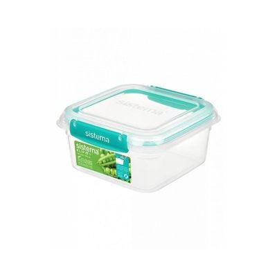 Sistema 1.15 Liter Klip It Plus square stackable food storage box, comes with easy locking clip, leak proof, BPA Free. Minty Teal