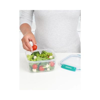 Sistema 1.15 Liter Klip It Plus square stackable food storage box, comes with easy locking clip, leak proof, BPA Free. Minty Teal