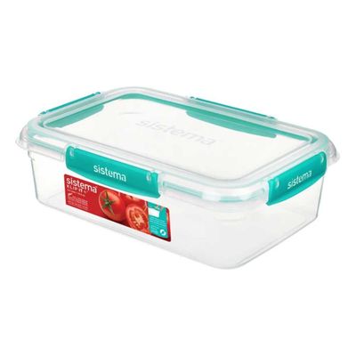 Sistema 2.2 Liter Klip It Plus Rectagular stackable food storage box, comes with easy locking clip, leak proof, BPA Free. Minty Teal