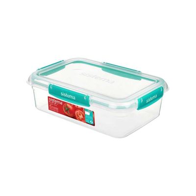 Sistema 2.2 Liter Klip It Plus Rectagular stackable food storage box, comes with easy locking clip, leak proof, BPA Free. Minty Teal