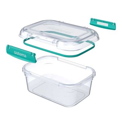 Sistema 2.2 Liter Klip It Plus Rectagular stackable food storage box, comes with easy locking clip, leak proof, BPA Free. Minty Teal