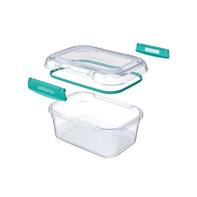 Sistema 2.2 Liter Klip It Plus Rectagular stackable food storage box, comes with easy locking clip, leak proof, BPA Free. Minty Teal