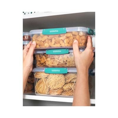 Sistema 2.2 Liter Klip It Plus Rectagular stackable food storage box, comes with easy locking clip, leak proof, BPA Free. Minty Teal