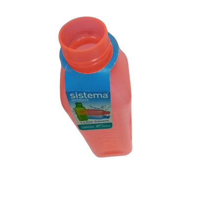 Sistema 1 Liter Square Bottle, best for work, schools and on the go, Leak Proof, easy grip square shape. Is impact resistant, Dishwasher safe & Phthlate & BPA Free, Orange