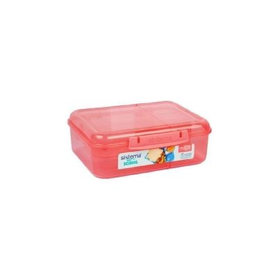 Sistema 1.65 Liter Bento Stackable Lunch Box, Light Orange, Easy locking clips with multiple compartments & Pot, is Microwave & dishwasher safe and BPA Free.