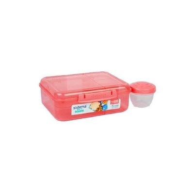 Sistema 1.65 Liter Bento Stackable Lunch Box, Light Orange, Easy locking clips with multiple compartments & Pot, is Microwave & dishwasher safe and BPA Free.