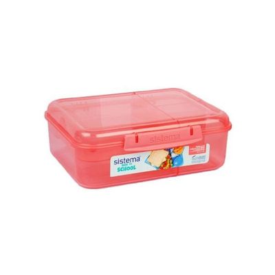 Sistema 1.65 Liter Bento Stackable Lunch Box, Light Orange, Easy locking clips with multiple compartments & Pot, is Microwave & dishwasher safe and BPA Free.