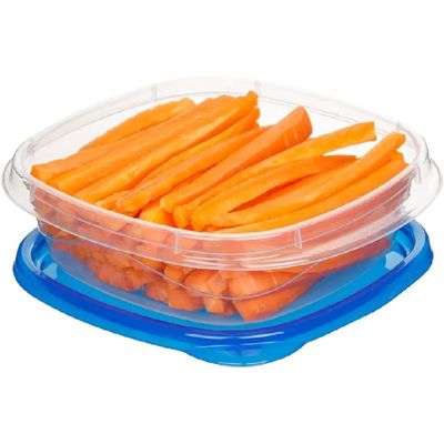 Sistema Takealongs Square food storage, Clear with blue lid, 669ML, Pack of 4, Phthlate & BPA free and Dishwasher & Microwave Safe.