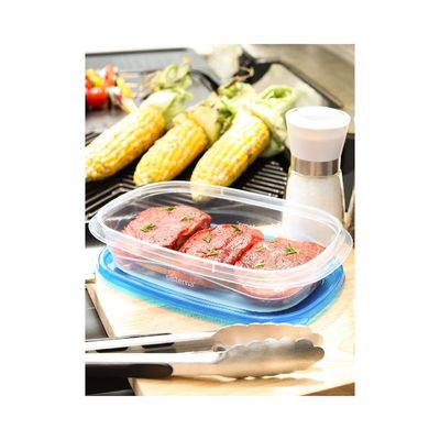 Sistema Takealongs 950ML Stackable Rectrangular food storage, clear with blue lid, pack of 3, Phthalate & BPA Free, Microwave and dishwasher safe.