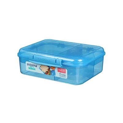 Sistema 1.65 Liter Bento Stackable Lunch Box, Blue, Easy locking clips with multiple compartments & Pot, is Microwave & dishwasher safe and BPA Free.