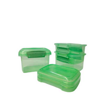 Sistema 400ml Rectangular Lunch Box Pack (3-Pack)  Green, Lunch on-the-Go ,BPA-Free.