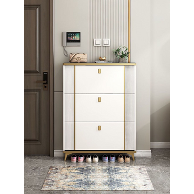 Shoe Rack Cabinet in Double Tipping, Shoe Cabinet 3 Flipping Doors - White