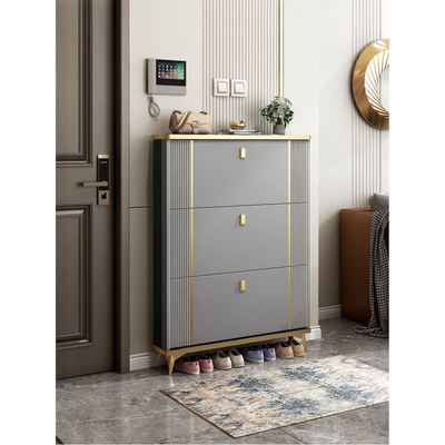 Shoe Rack Cabinet in Double Tipping, Shoe Cabinet 3 Flipping Doors - Grey