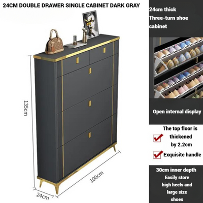 Shoe Rack Cabinet in Double Tipping, Shoe Cabinet 3 Flipping Doors - Grey