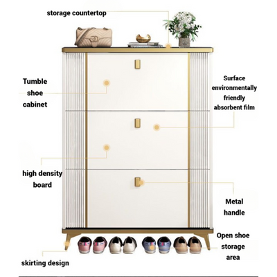 Shoe Rack Cabinet in Double Tipping, Shoe Cabinet 3 Flipping Doors - Grey