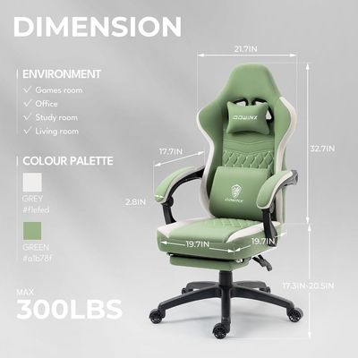 Dowinx Gaming Chair PC Chair with Massage Lumbar Support, Racing Style PU Leather High Back Adjustable Swivel Task Chair with Footrest Support, Green