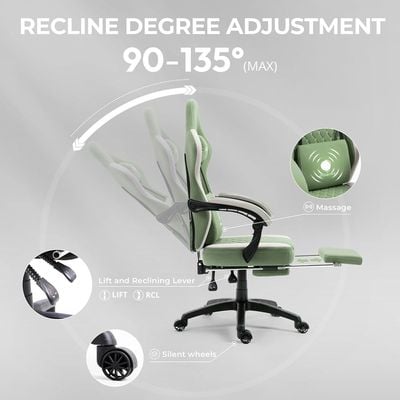 Mahmayi Dowinx Gaming Chair PC Chair with Massage Lumbar Support, Racing Style PU Leather High Back Adjustable Swivel Task Chair with Footrest Support, Green