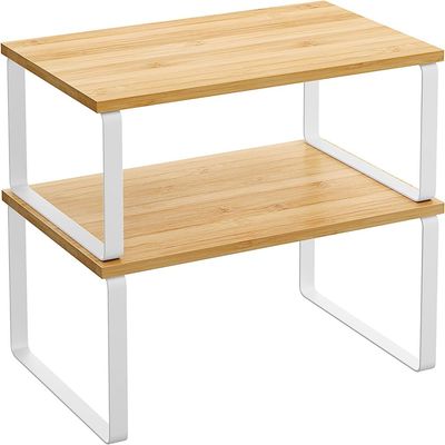 Songmics Kitchen Counter Shelves & Storage Rack Design with Metal and Engineered Wood with Stackable and Expandable Features, White and Natural, Set of 2