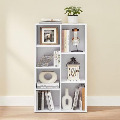 Mahmayi Vasagle 7 Open Storage Shelf Bookcase Shelf Ideal for Home, Office and Living Room, White