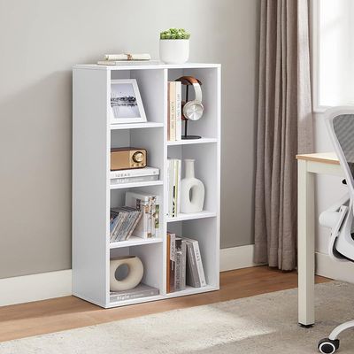 Mahmayi Vasagle 7 Open Storage Shelf Bookcase Shelf Ideal for Home, Office and Living Room, White