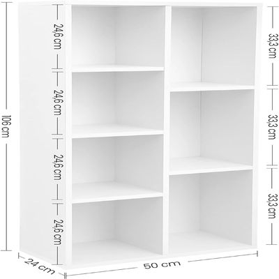 Mahmayi Vasagle 7 Open Storage Shelf Bookcase Shelf Ideal for Home, Office and Living Room, White