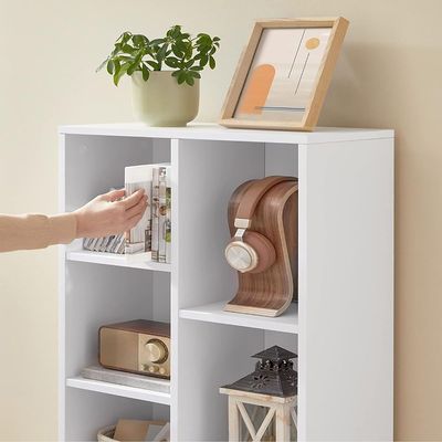 Mahmayi Vasagle 7 Open Storage Shelf Bookcase Shelf Ideal for Home, Office and Living Room, White