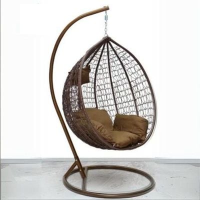 Indoor Outdoor Patio Wicker Hanging Chair Swing Egg Basket Chairs with Stand UV Resistant Cushions 120kg Capacity for Patio Backyard Balcony (Brown)