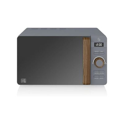 Swan 20L Nordic Digital LED Microwave, 6 Power Levels, Wood Effect Handle, Soft Touch Housing and Matte Finish, 800W, Slate Grey, SM22036LGRYN