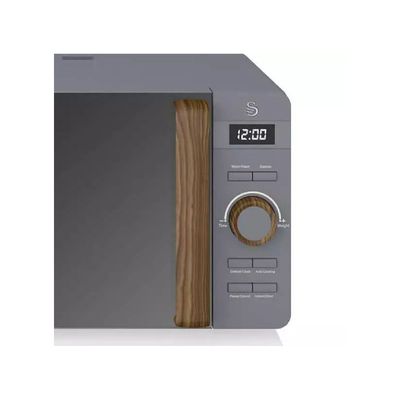 Swan 20L Nordic Digital LED Microwave, 6 Power Levels, Wood Effect Handle, Soft Touch Housing and Matte Finish, 800W, Slate Grey, SM22036LGRYN