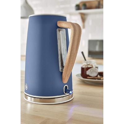 Swan SK14610WBLUN Nordic Jug Kettle, Wood Effect, Soft Touch, 1.7L 3KW, Matte Blue