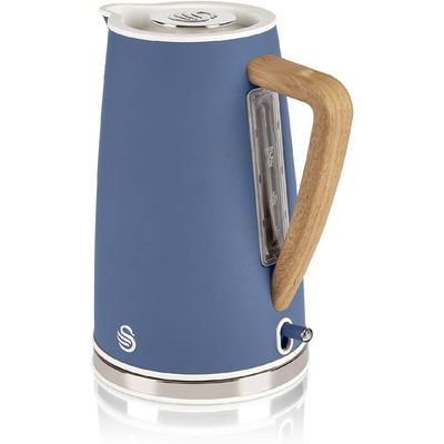 Swan SK14610WBLUN Nordic Jug Kettle, Wood Effect, Soft Touch, 1.7L 3KW, Matte Blue