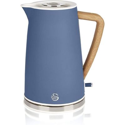 Swan SK14610WBLUN Nordic Jug Kettle, Wood Effect, Soft Touch, 1.7L 3KW, Matte Blue