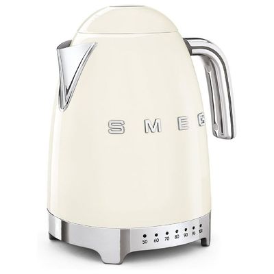 Smeg KLF04CRUK, 50's Retro Style Kettle, 7 Temperature Settings, 1.7 L Capacity with Water Level Indicator, 360 Swivel Base, Anti-Slip Feet, Soft Opening Lid, Stainless Steel, Cream, 1 Year Warranty