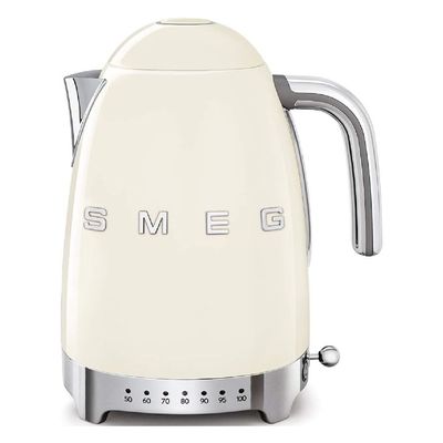 Smeg KLF04CRUK, 50's Retro Style Kettle, 7 Temperature Settings, 1.7 L Capacity with Water Level Indicator, 360 Swivel Base, Anti-Slip Feet, Soft Opening Lid, Stainless Steel, Cream, 1 Year Warranty