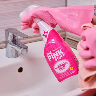 Pink Stuff Miracle Bathroom Foam Cleaner Spray, Non Drip Formulation removes & Prevents Limescales and gives Streak Free Shine  850ML