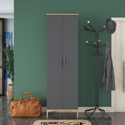 Home Canvas Harmony 14 Pairs Dual-Tone Tall Storage Cabinet Grey and Oak