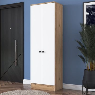 Home Canvas Elegance 14 Pairs Tall Shoe Storage Cabinet White and Oak