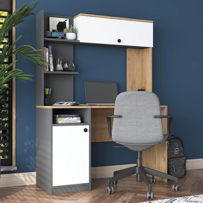 Home Canvas Blend Desk with Hutch Grey and Oak